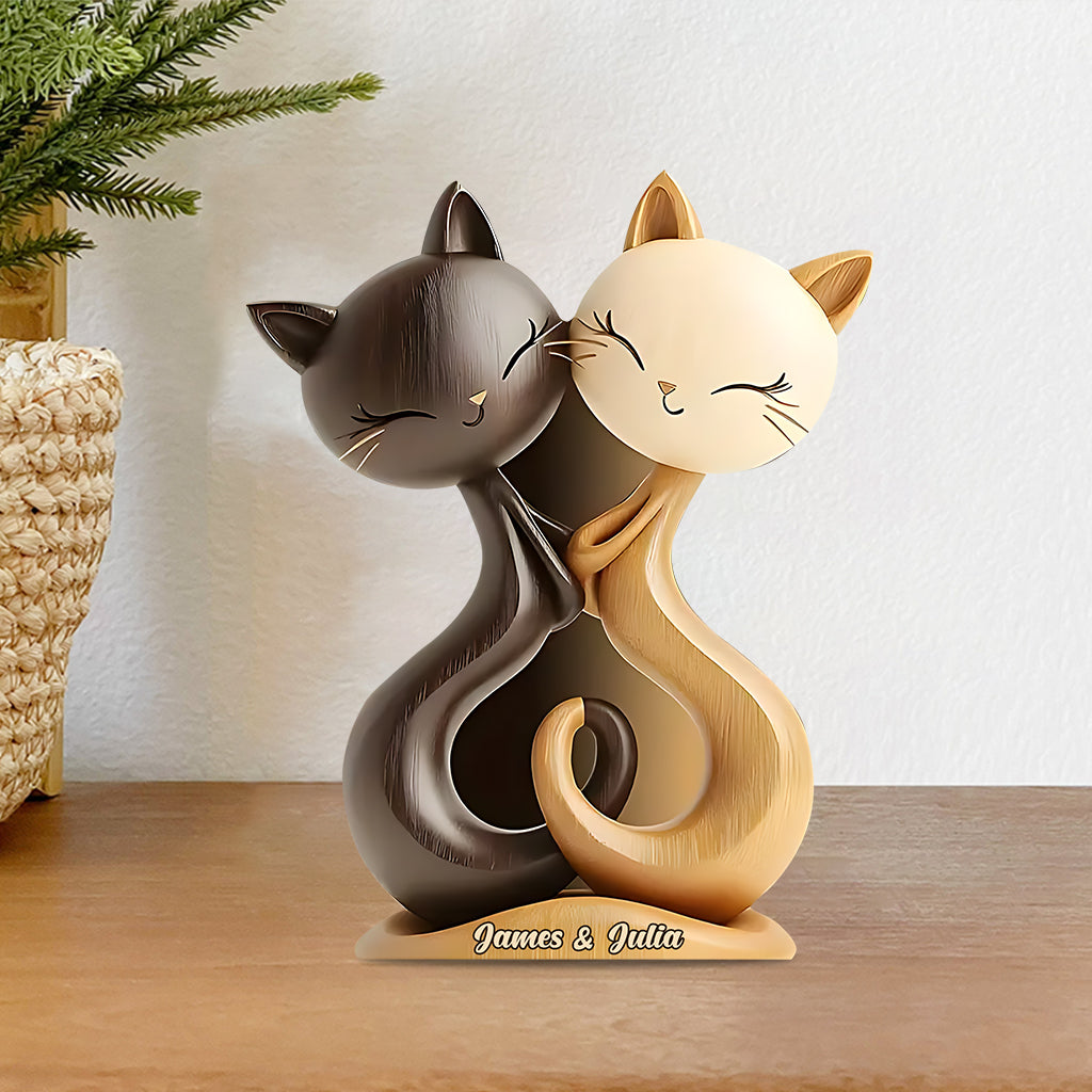 Couple de chats - Plaque acrylique personnalisée en forme de chat