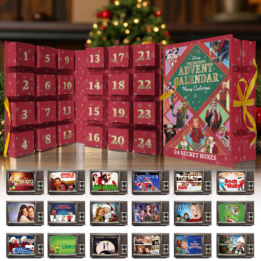 Calendrier de l'Avent de Noël sur le thème des films - Calendrier de l'Avent de Noël pliable et personnalisé avec décorations
