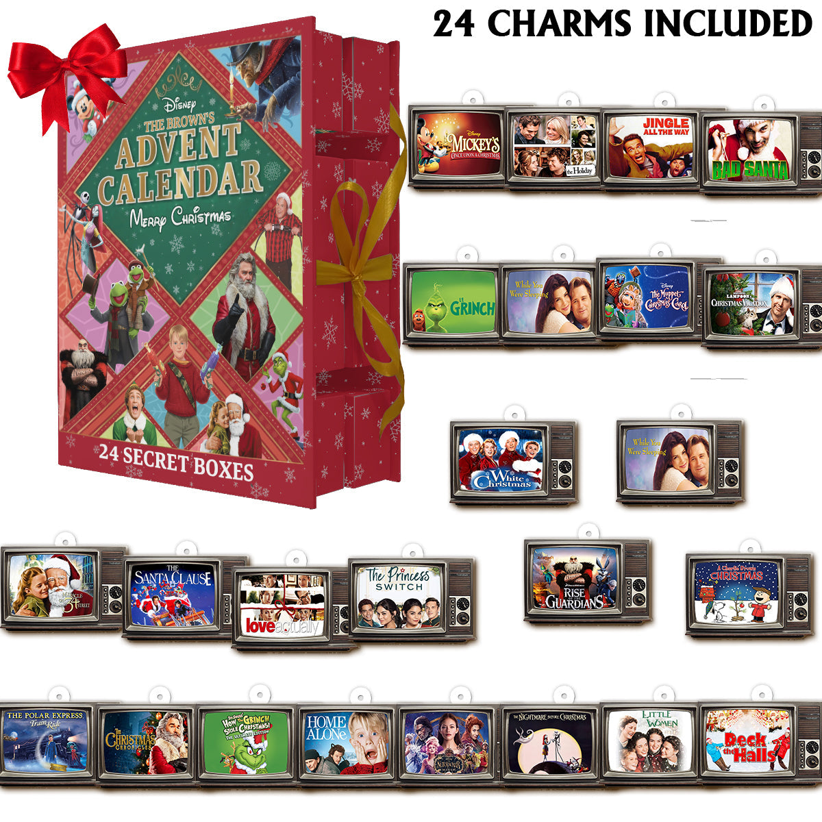 Calendrier de l'Avent de Noël sur le thème des films - Calendrier de l'Avent de Noël pliable et personnalisé avec décorations