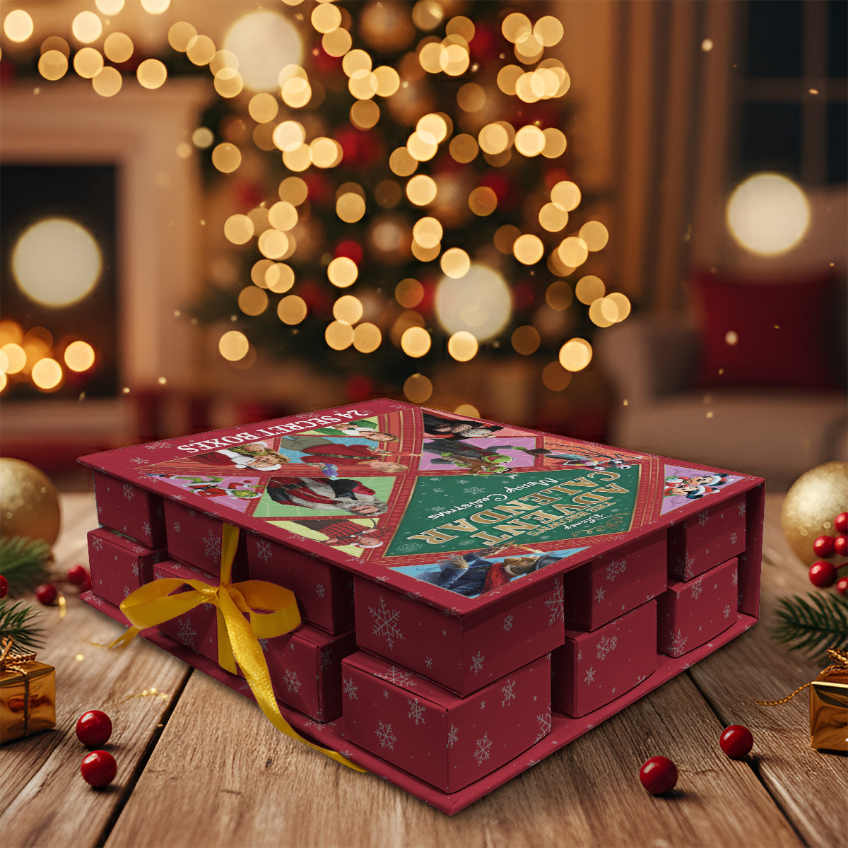 Calendrier de l'Avent de Noël sur le thème des films - Calendrier de l'Avent de Noël pliable et personnalisé avec décorations