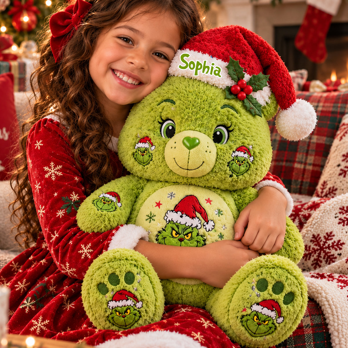 Merry Grinchmas - Personalized Stole Christmas Premium Faux Fur Pillow
