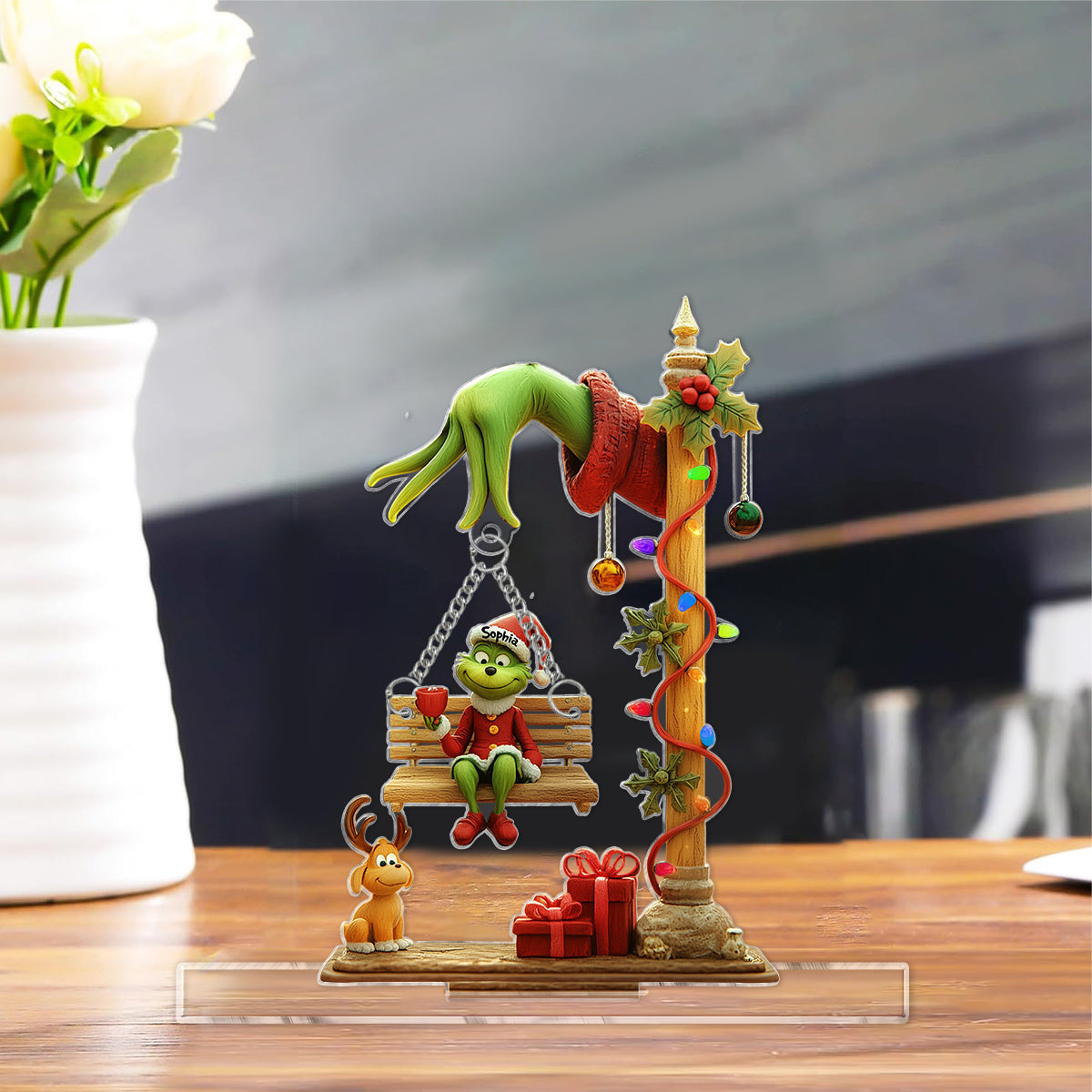 Joyeux Grinchmas - Étole de Noël personnalisée avec breloque