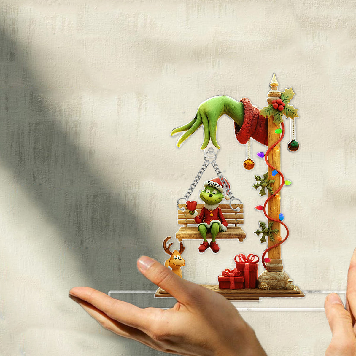 Joyeux Grinchmas - Étole de Noël personnalisée avec breloque