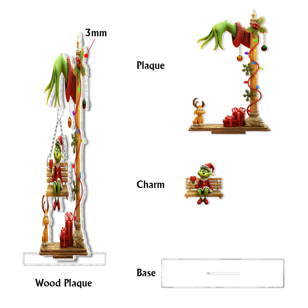 Joyeux Grinchmas - Étole de Noël personnalisée avec breloque