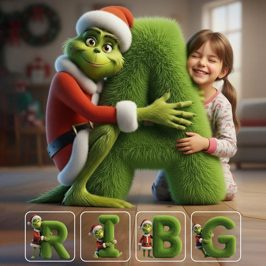 Film de Noël Green Monster Alphabet - Coussin en fausse fourrure personnalisé en forme d'étole de Noël