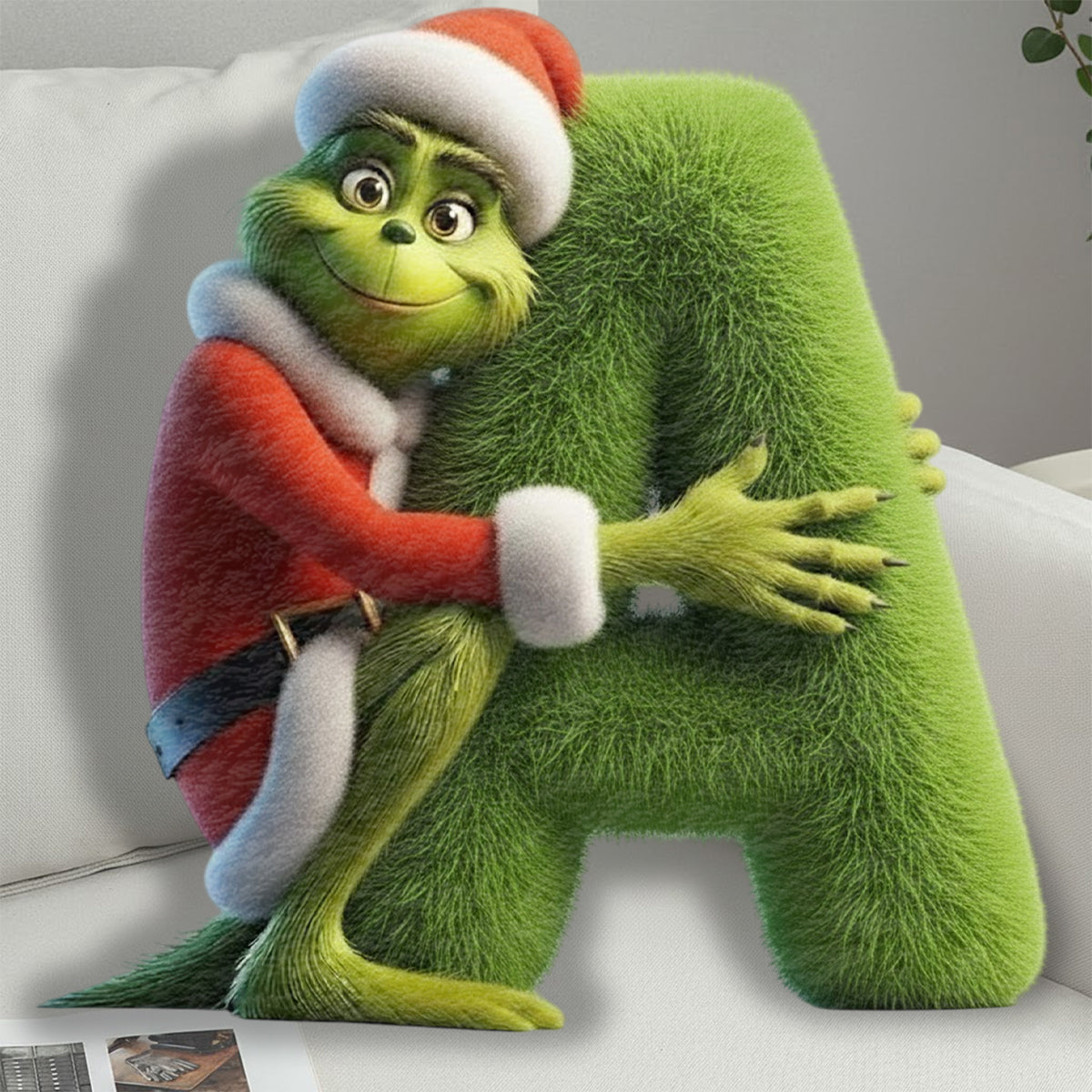 Film de Noël Green Monster Alphabet - Coussin en fausse fourrure personnalisé en forme d'étole de Noël