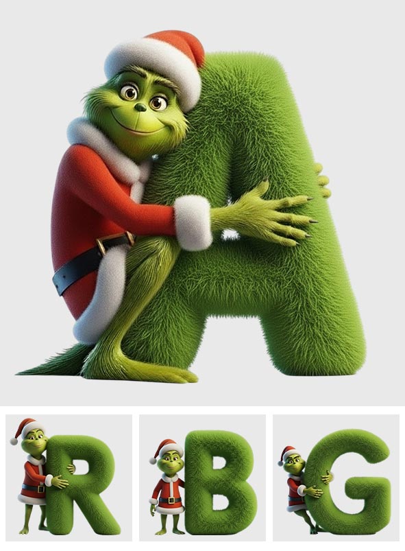 Film de Noël Green Monster Alphabet - Coussin en fausse fourrure personnalisé en forme d'étole de Noël