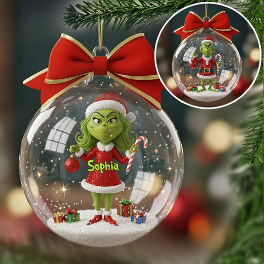 Joyeux Grinchmas - Boule à neige personnalisée avec étole et nœud