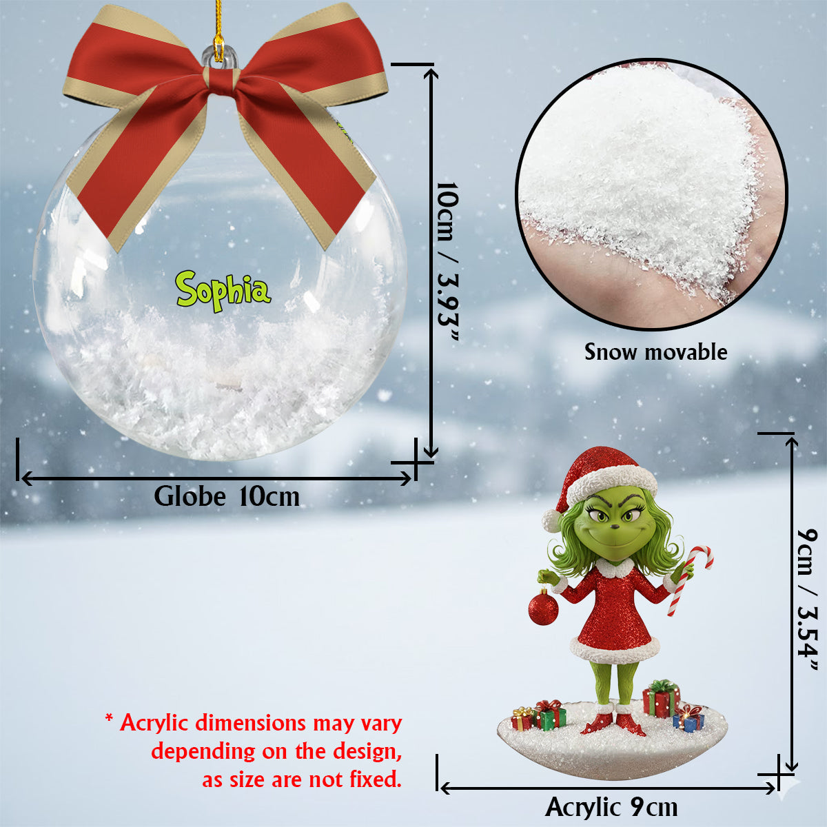 Joyeux Grinchmas - Boule à neige personnalisée avec étole et nœud