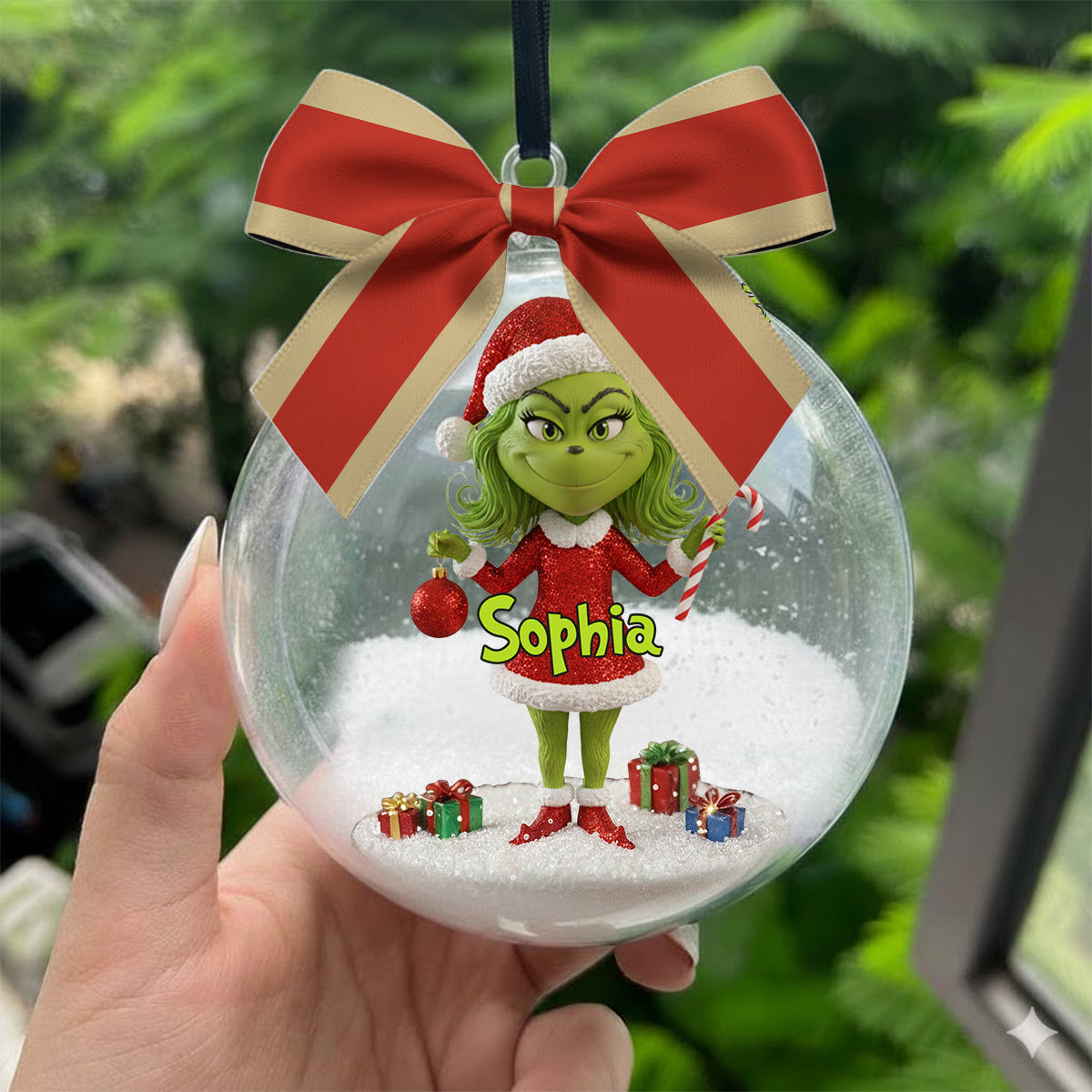 Joyeux Grinchmas - Boule à neige personnalisée avec étole et nœud