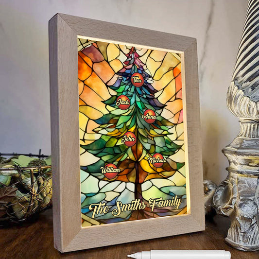 Sapin de Noël familial - Cadre photo lumineux personnalisé pour la famille