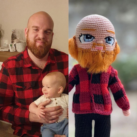 Poupée personnalisée réalisée à partir d'une photo - Cadeau pour papa - Poupée tricotée à la main et personnalisée
