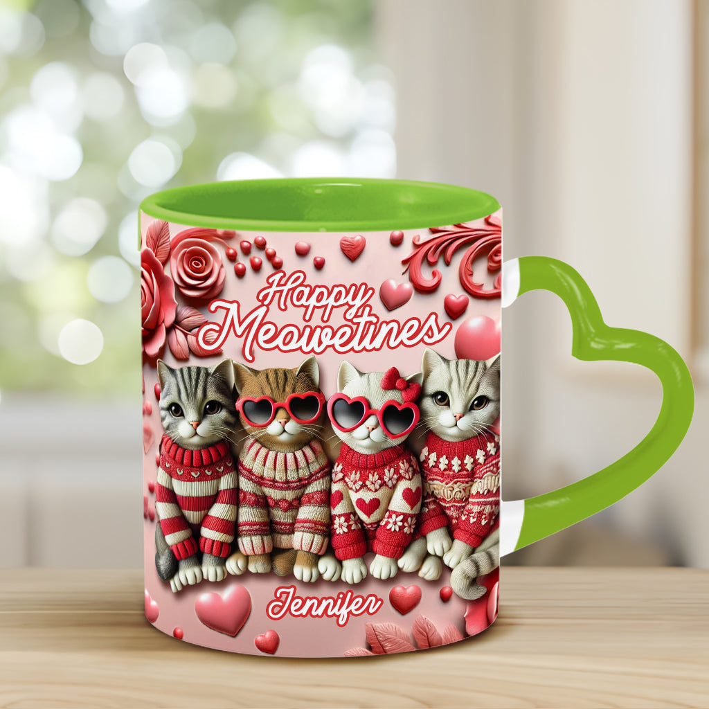 Happy Meowetines - Mug personnalisé avec anse en forme de cœur de chat