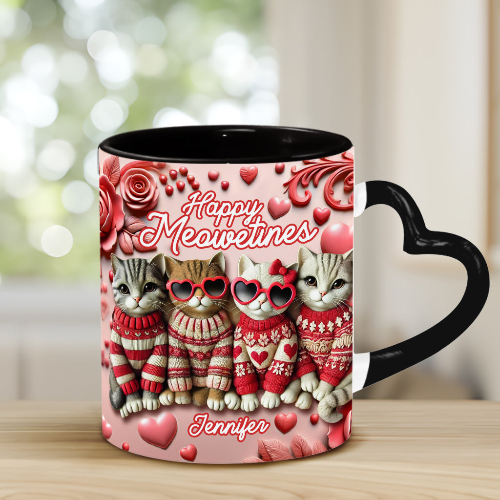 Happy Meowetines - Mug personnalisé avec anse en forme de cœur de chat