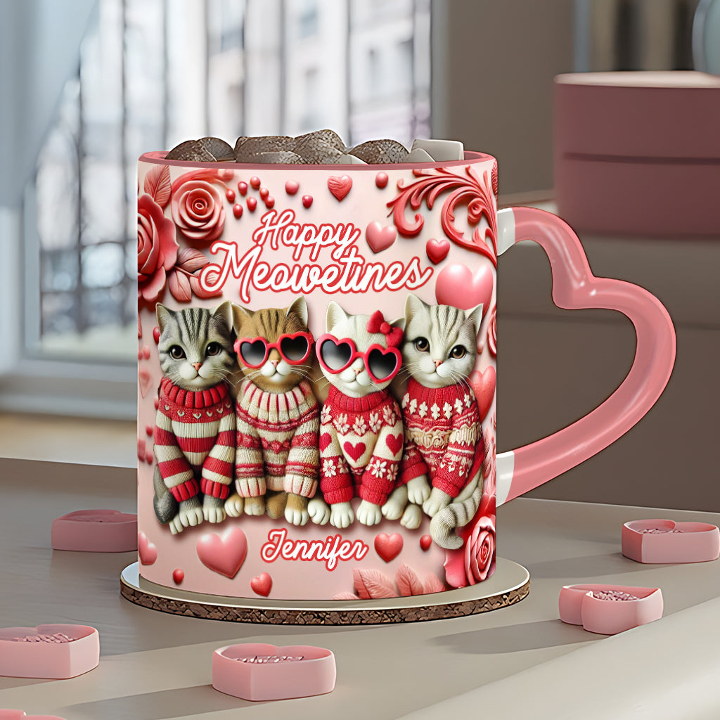 Happy Meowetines - Mug personnalisé avec anse en forme de cœur de chat