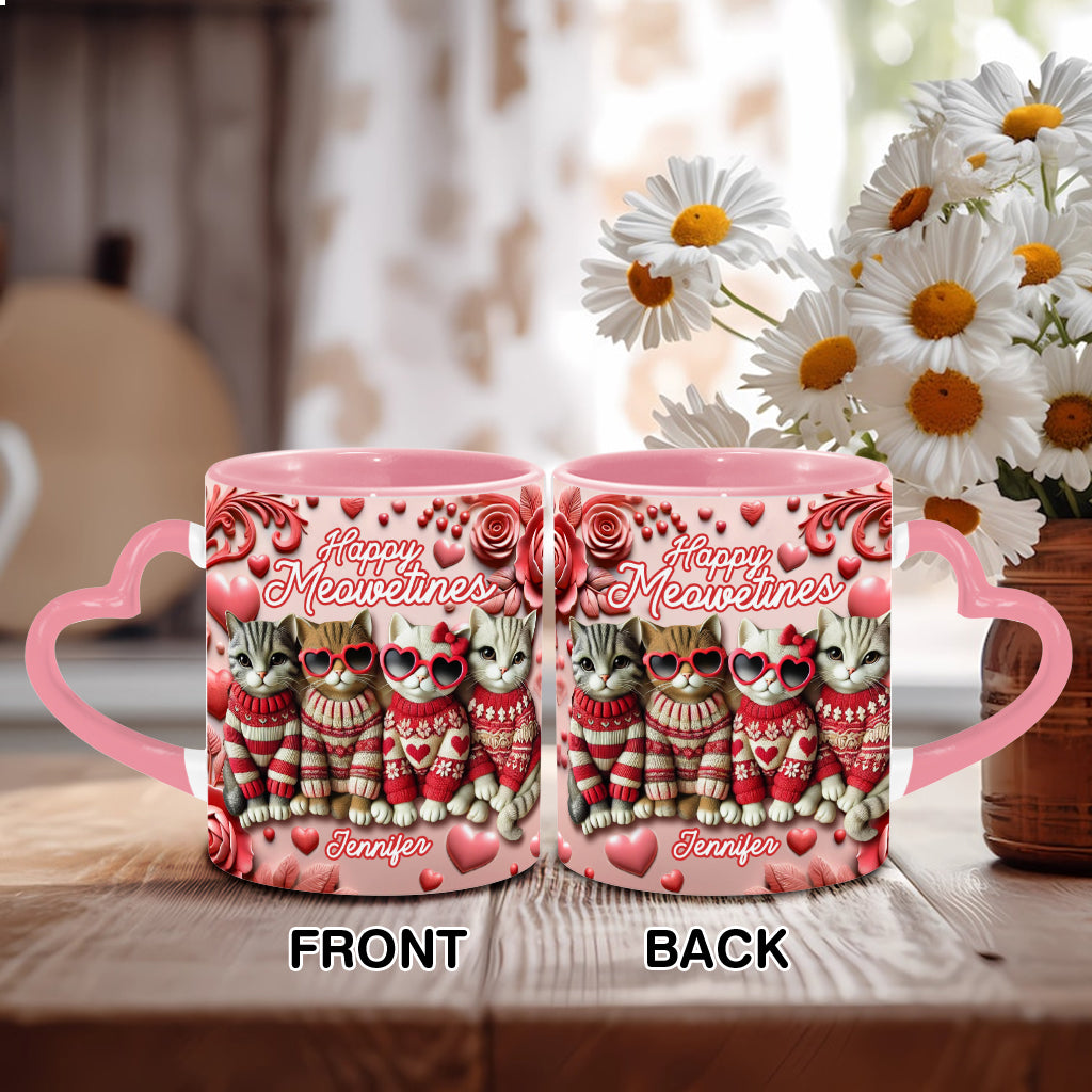 Happy Meowetines - Mug personnalisé avec anse en forme de cœur de chat