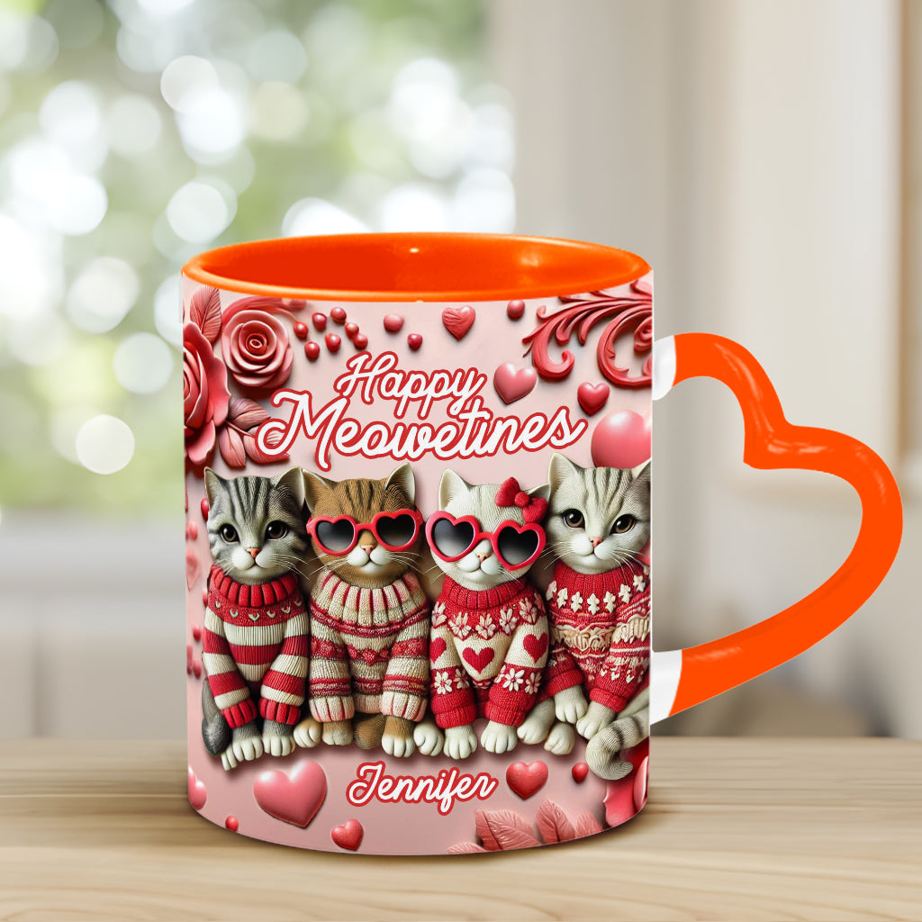 Happy Meowetines - Mug personnalisé avec anse en forme de cœur de chat