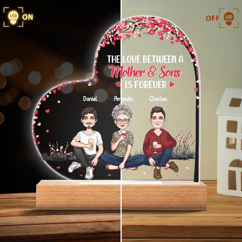 L'amour entre une mère et ses filles et fils - Cadeau pour maman, fille, fils - Plaque lumineuse personnalisée