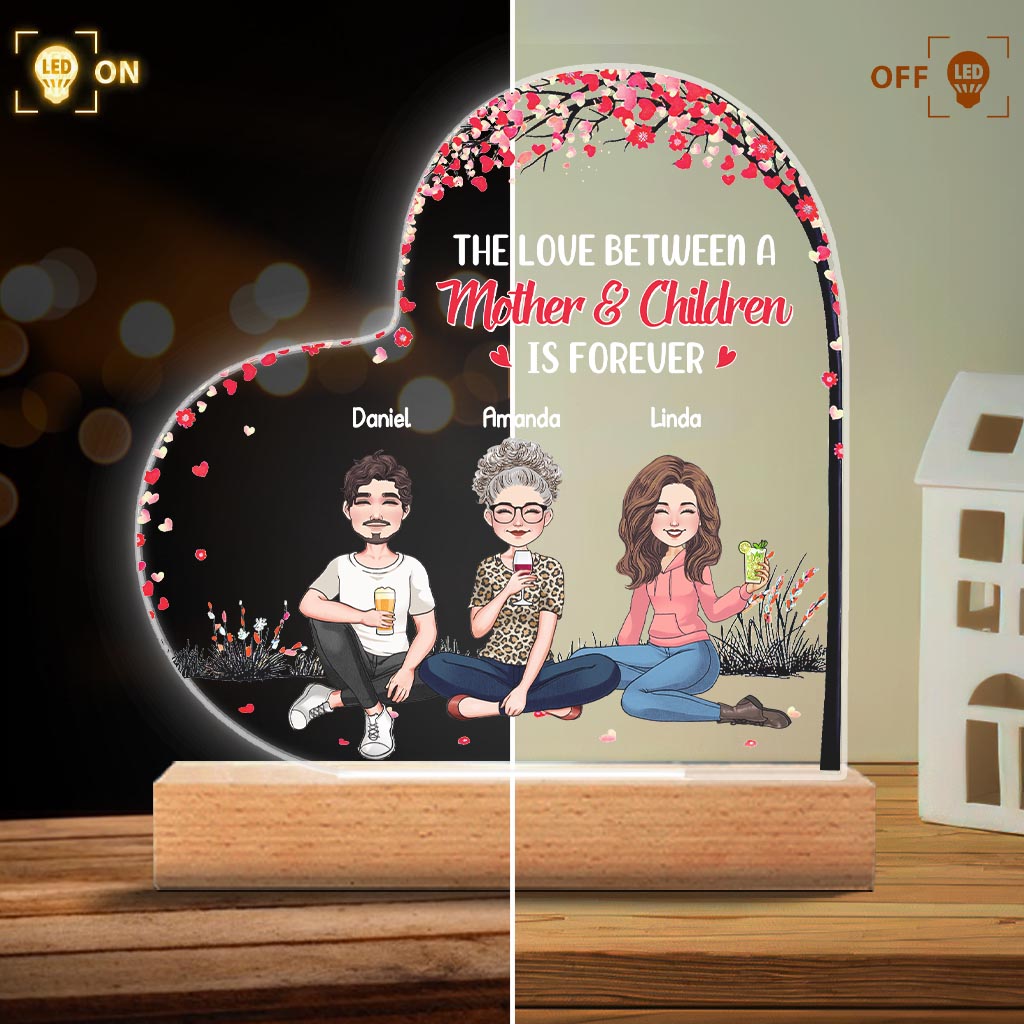 L'amour entre une mère et ses filles et fils - Cadeau pour maman, fille, fils - Plaque lumineuse personnalisée