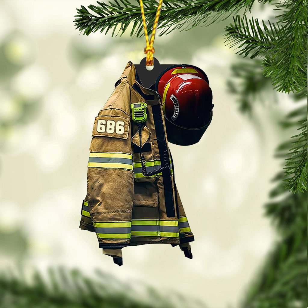 Firefighter Uniform - Personalized Christmas Firefighter Ornament (Printed On Both Sides)