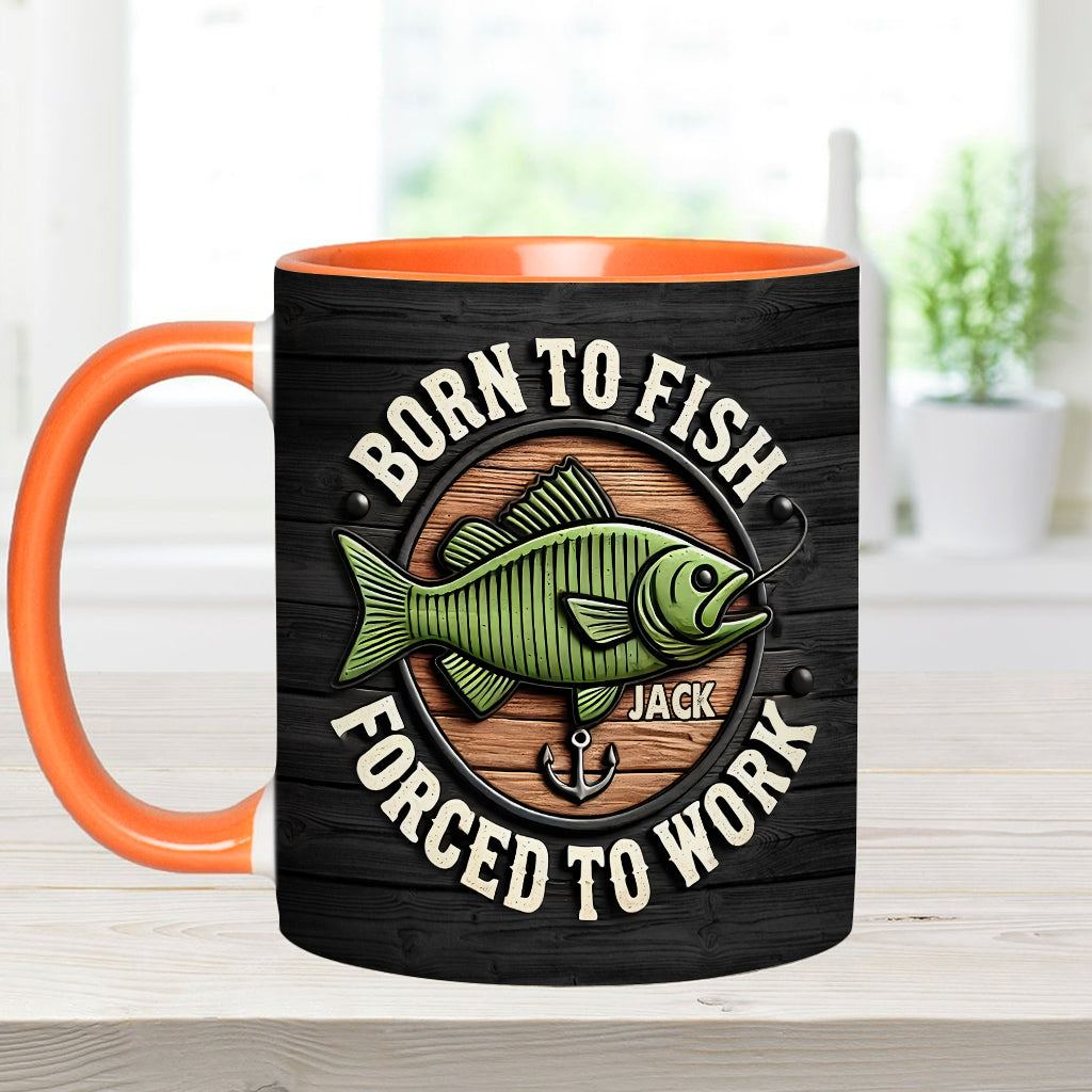 Né pour pêcher, forcé de travailler - Mug personnalisé sur le thème de la pêche