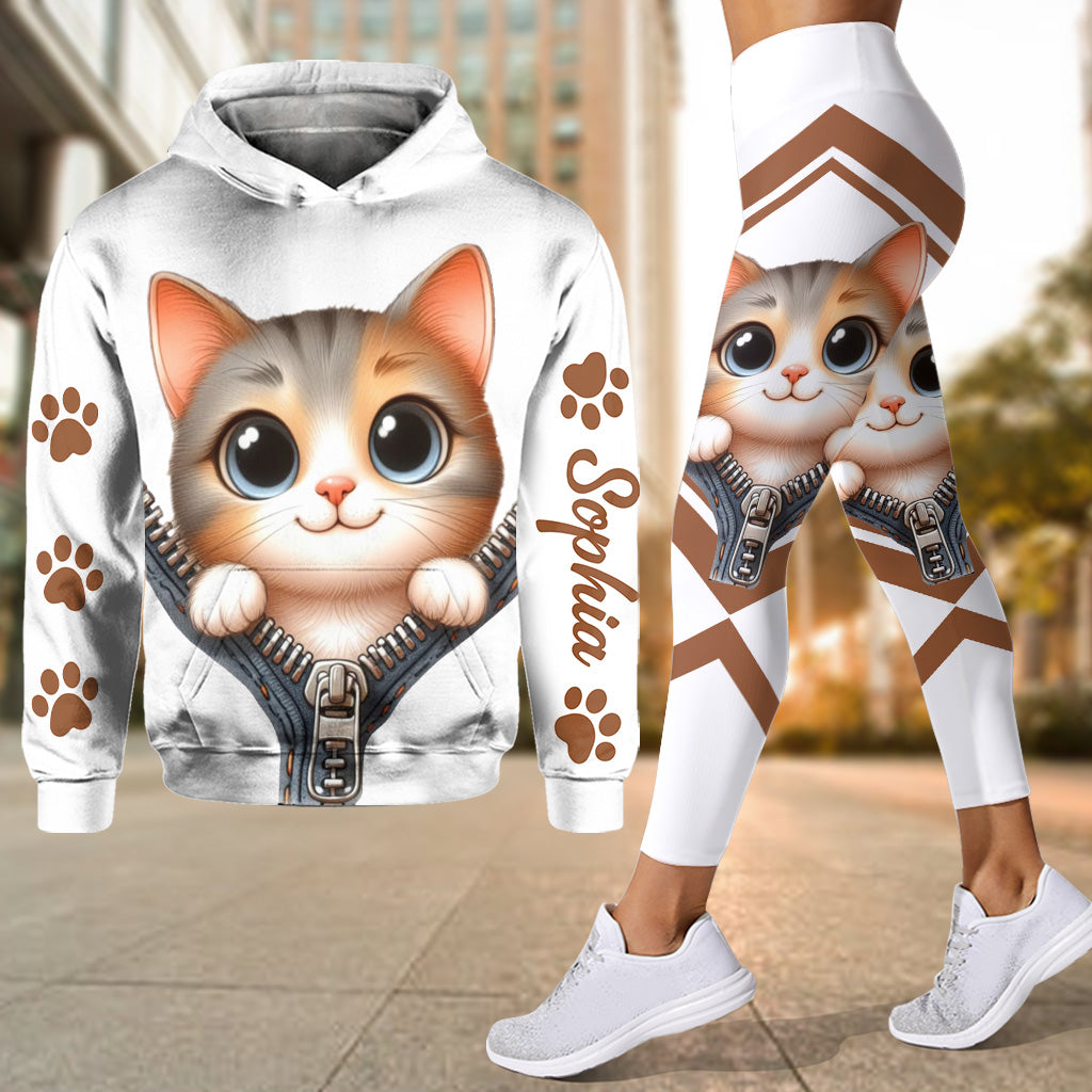 Sweat à capuche et leggings personnalisés avec un chat mignon
