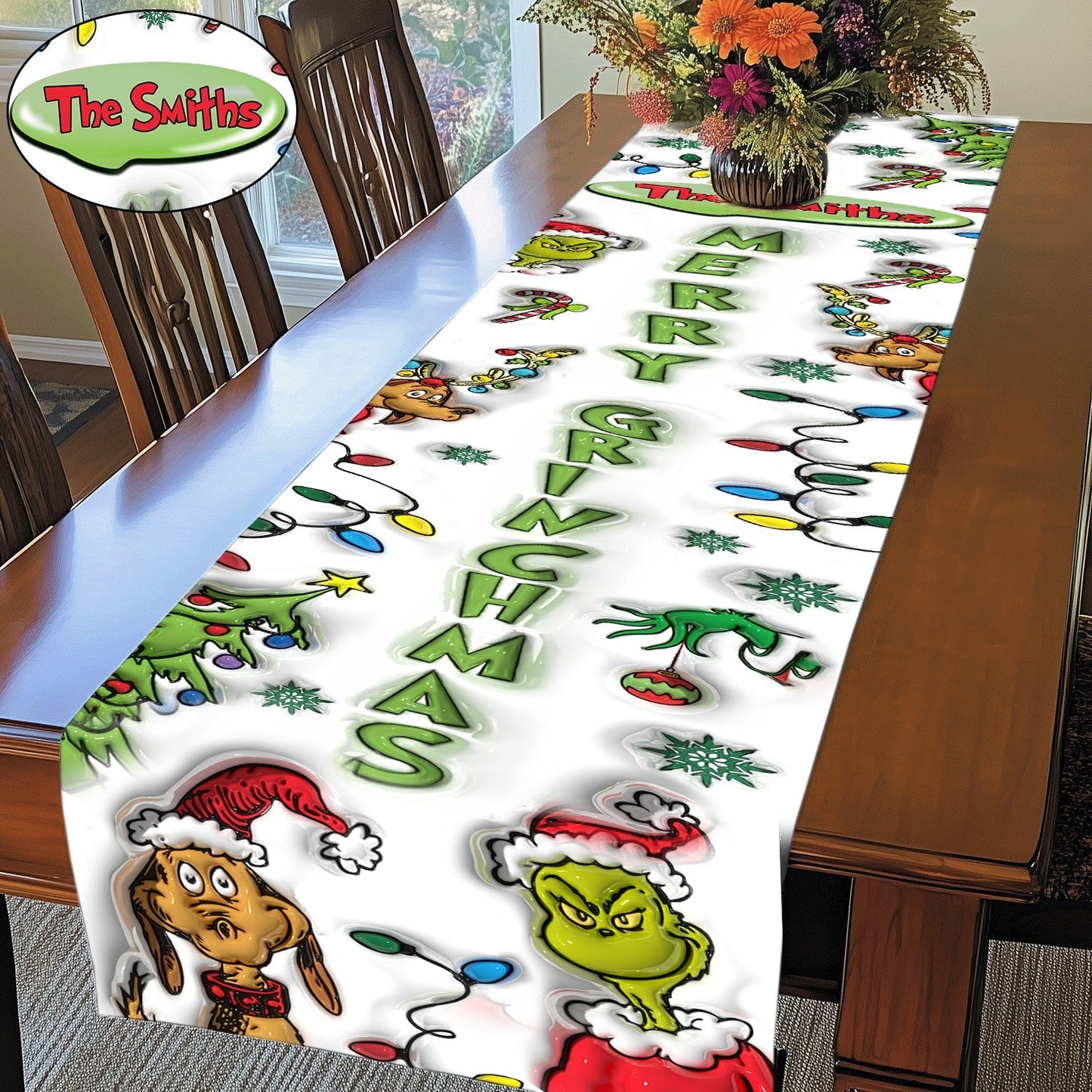 Joyeux Grinchmas - Chemin de table de Noël personnalisé avec étole