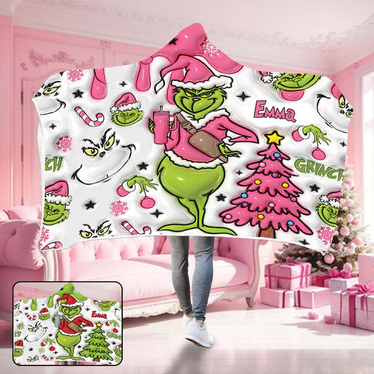 Pink Christmas - Personalized Stole Christmas Hooded Blanket