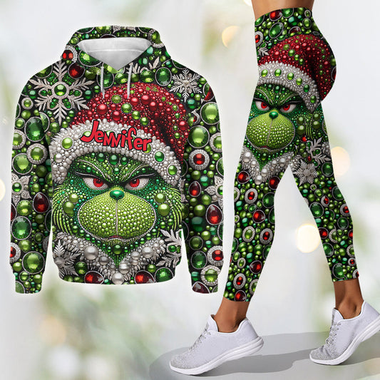 Joyeux Grinchmas ! - Sweat à capuche et legging personnalisés avec étole de Noël