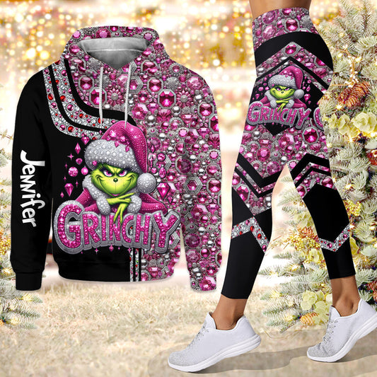 Joyeux Grinchmas ! - Sweat à capuche et legging personnalisés avec étole de Noël