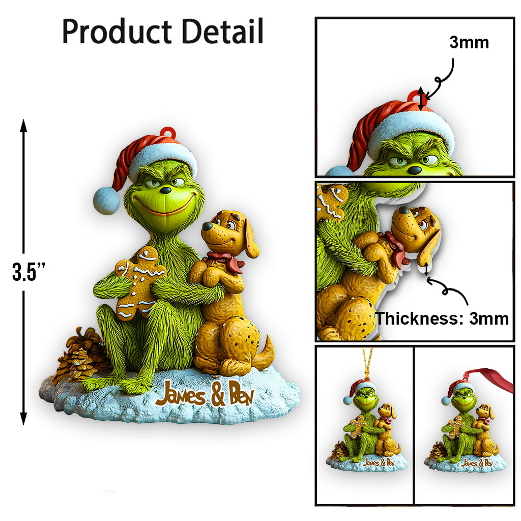 Green Monster Loves Dogs - Personalized Stole Christmas Ornament