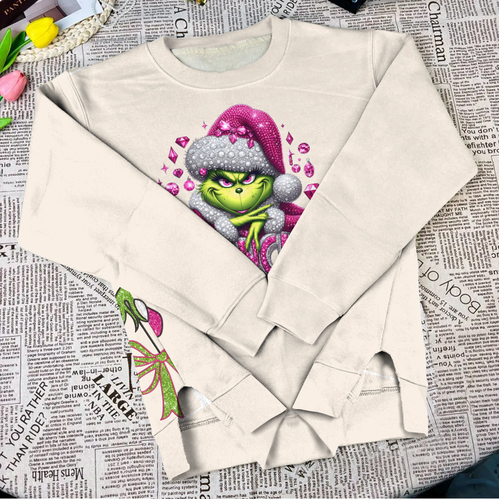 Joyeux Grinchmas - Sweat-shirt à ourlet fendu et étole de Noël personnalisée