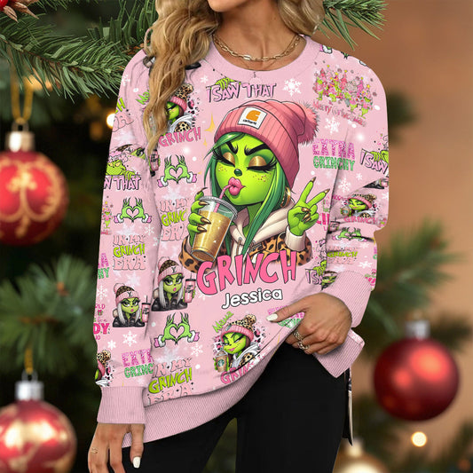 Pinky - Personalized Stole Christmas Split Hem Sweatshirt