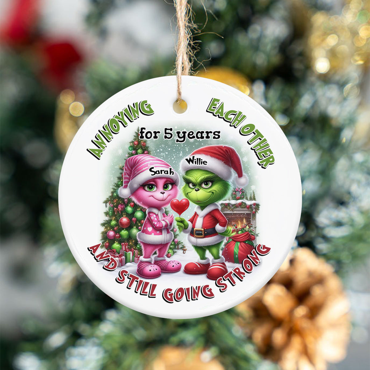 Annoying Each Other - Personalized Stole Christmas Ceramic Circle Ornament