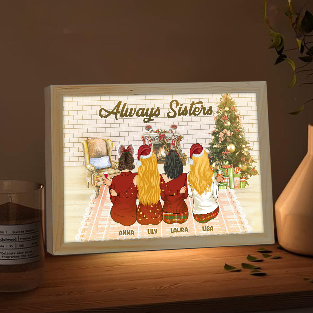 Toujours ma sœur - Cadre photo lumineux personnalisé pour la famille