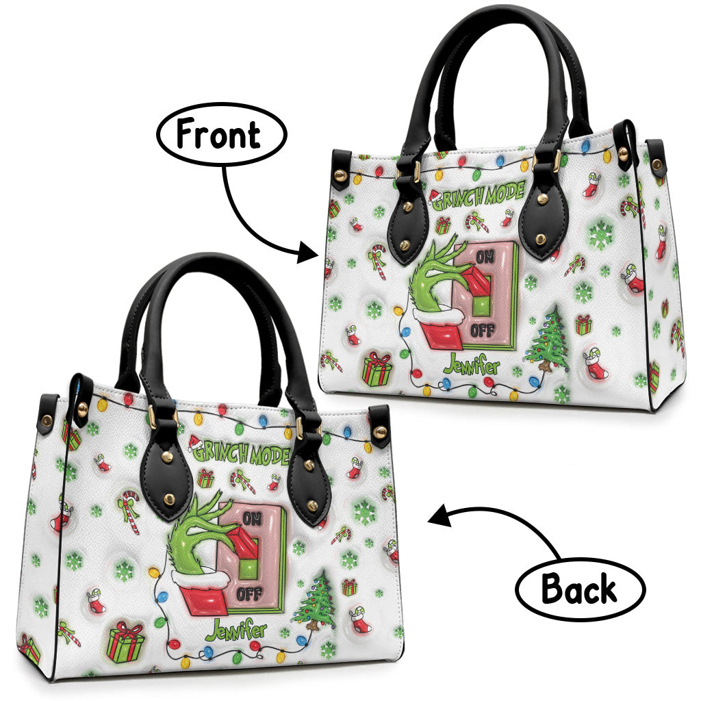 Christmas Mode On - Personalized Stole Christmas Leather Handbag