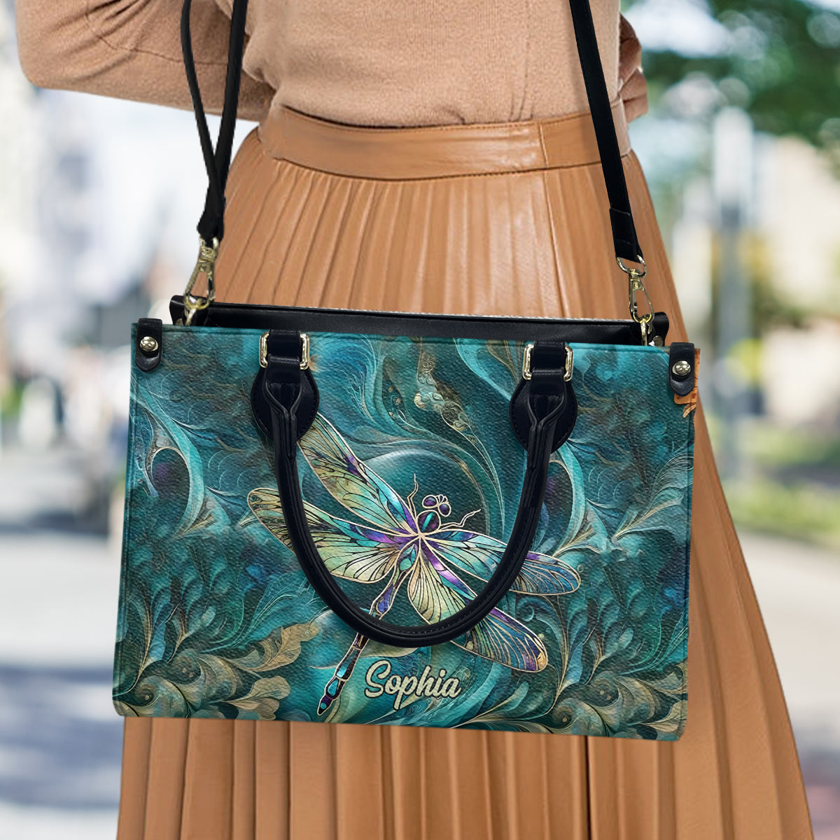 Beautiful Dragonfly - Personalized Dragonfly Leather Handbag