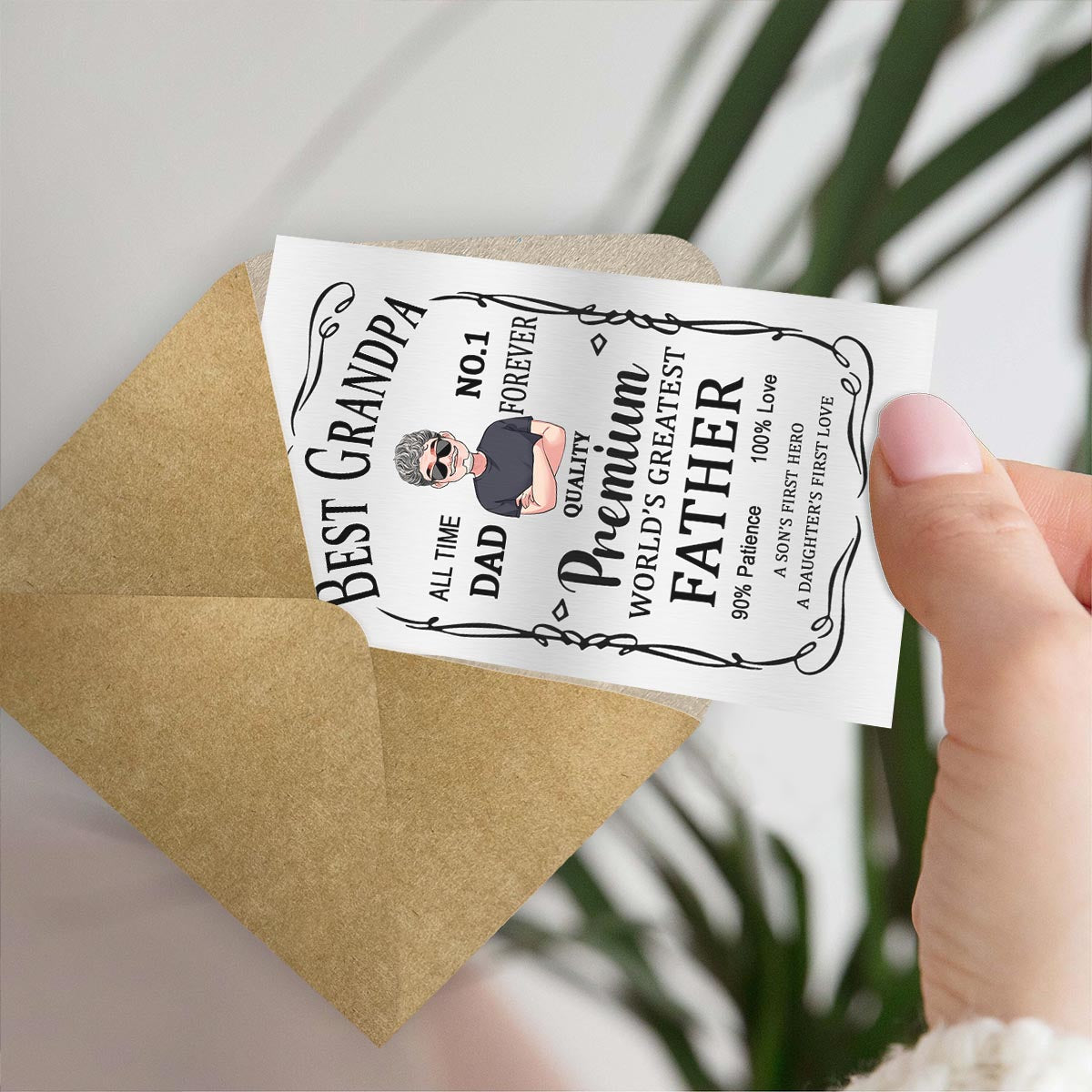 Meilleur Père Premium - Cadeau pour papa, grand-père - Carte à insérer dans un portefeuille personnalisée
