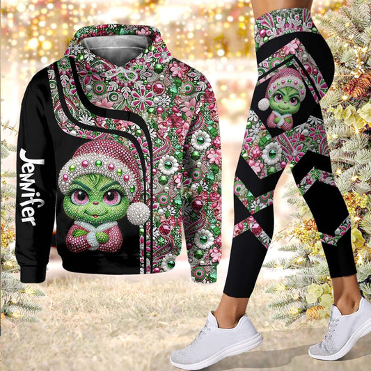 Joyeux Grinchmas ! - Sweat à capuche et legging personnalisés avec étole de Noël