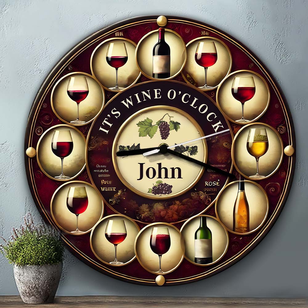 C'est l'heure du vin ! - Horloge murale personnalisée pour le vin