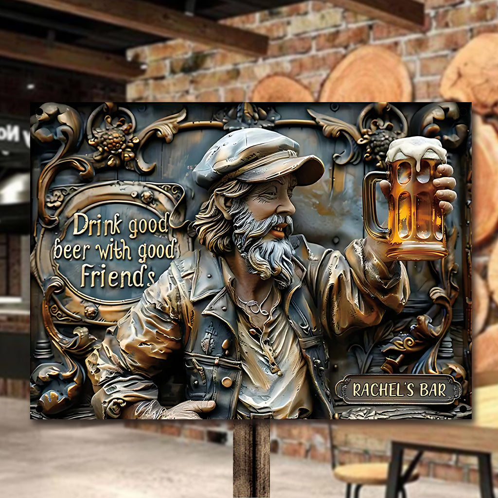 Bons amis, bonne bière - Panneau métallique rectangulaire personnalisé pour la bière