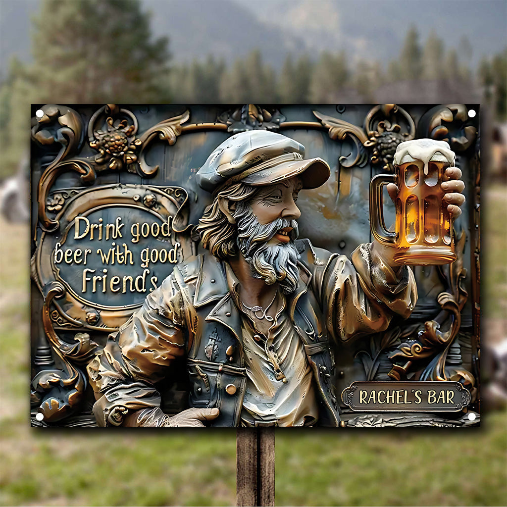 Bons amis, bonne bière - Panneau métallique rectangulaire personnalisé pour la bière