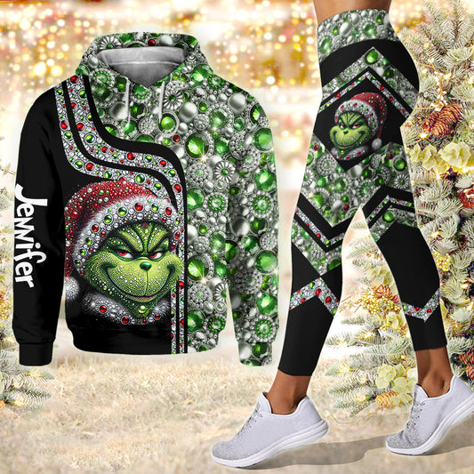 Joyeux Grinchmas ! - Sweat à capuche et legging personnalisés avec étole de Noël