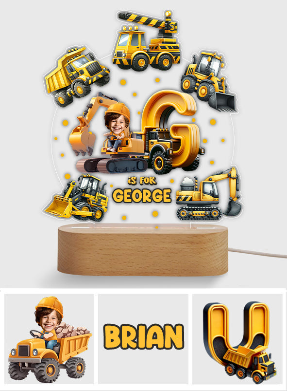 Alphabet des véhicules de chantier - Plaque lumineuse personnalisée en forme d'enfant