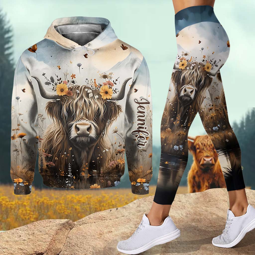 Vache mignonne - Sweat à capuche et legging personnalisés vache des Highlands