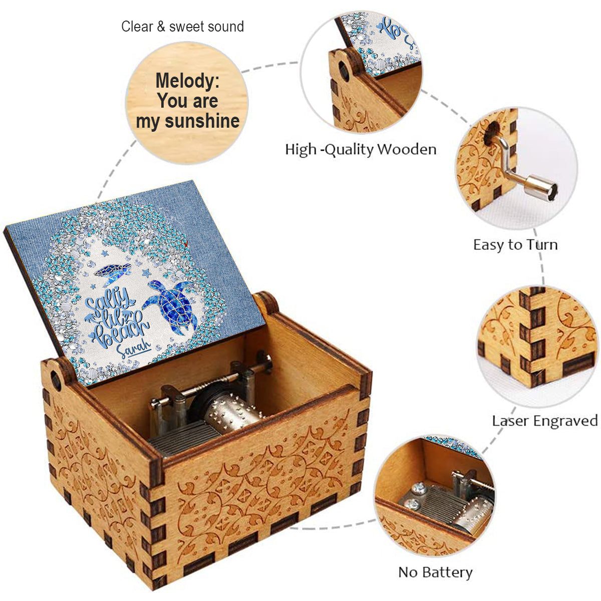 Turtle Bling - Personalized Turtle Hand Crank Music Box