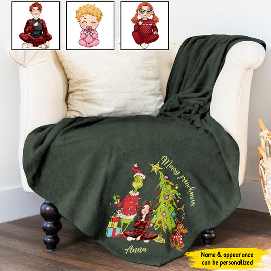 Merry Christmas Green Mischief - Personalized Stole Christmas Blanket