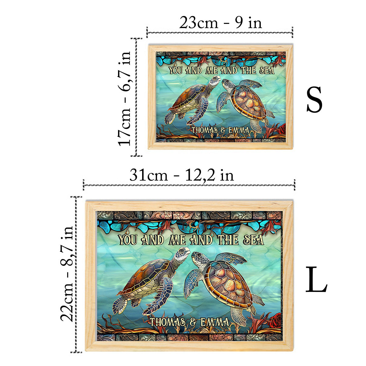 Toi, moi et la mer - Cadre photo lumineux tortue personnalisé