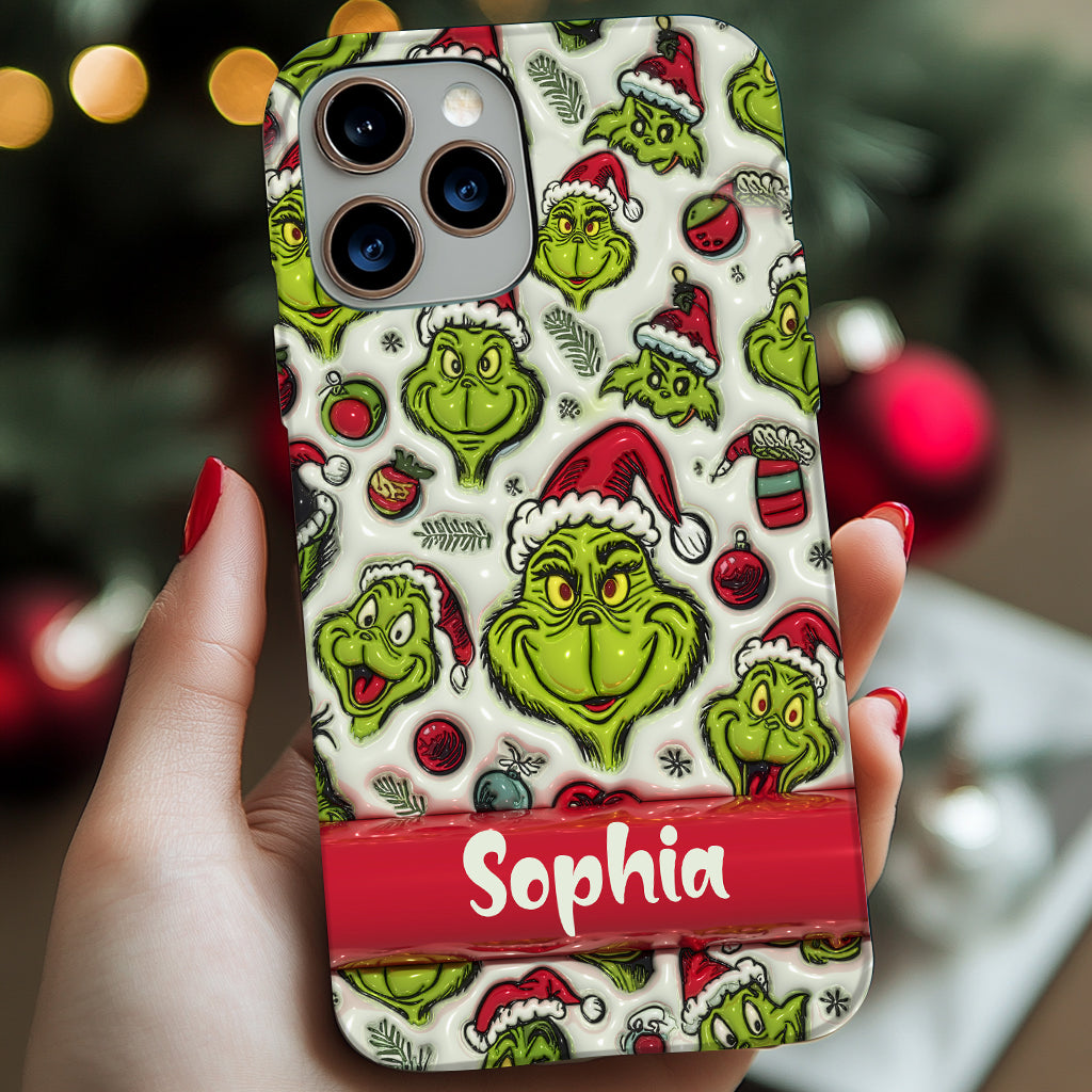 Coque de téléphone personnalisée avec motif étole de Noël et personnage vert