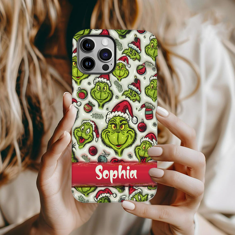 Coque de téléphone personnalisée avec motif étole de Noël et personnage vert